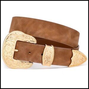 Western Style Belt Vintage Leather Floral Buckle Adjustable Cowgirl Fashion